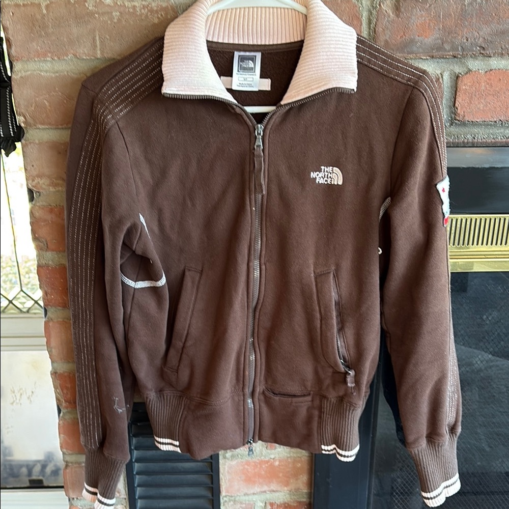The North Face Brown Bomber Jacket with White Collar